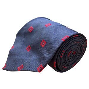 Ben Silver Mens Navy & Red Silk Patterned Tie Approximately 55" Long Classic Nec